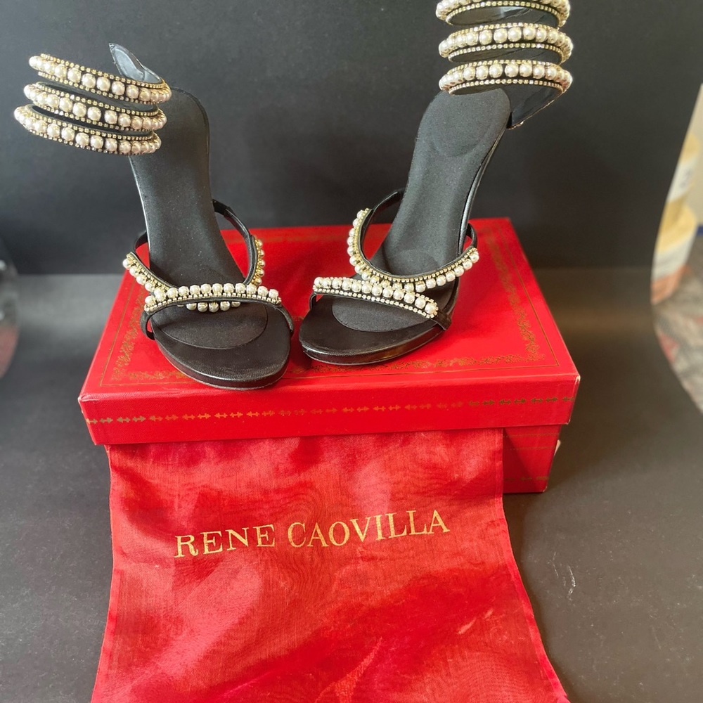 Rene Caovilla Wrap around pearl and rhinestone sandal